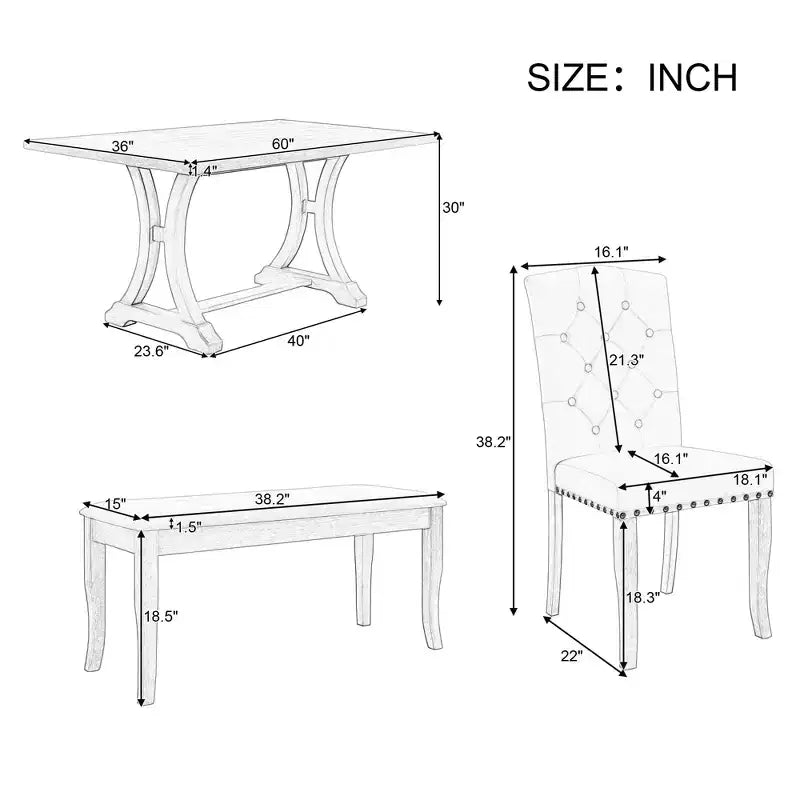 GDFStudio Thomas Set da Pranzo da 6 Pezzi in Stile Rustico con Sedie Imbottite e Panca