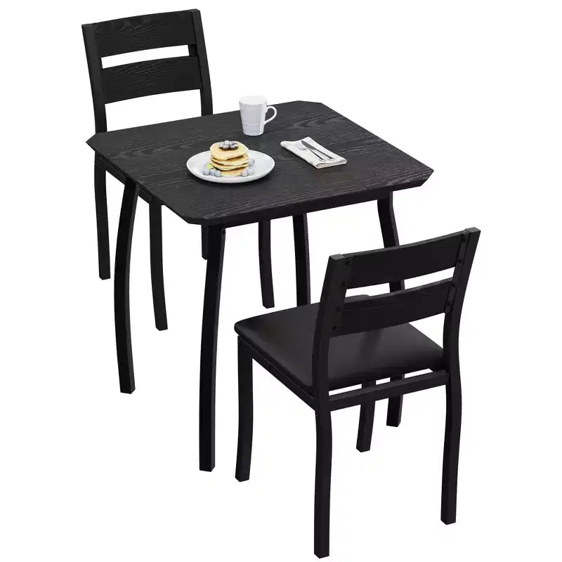 Dining Table Set for 2, Farmhouse 3 Piece Kitchen Table and Chair Set with Upholstered Chair, Metal Frame Dining Room Table and Chairs