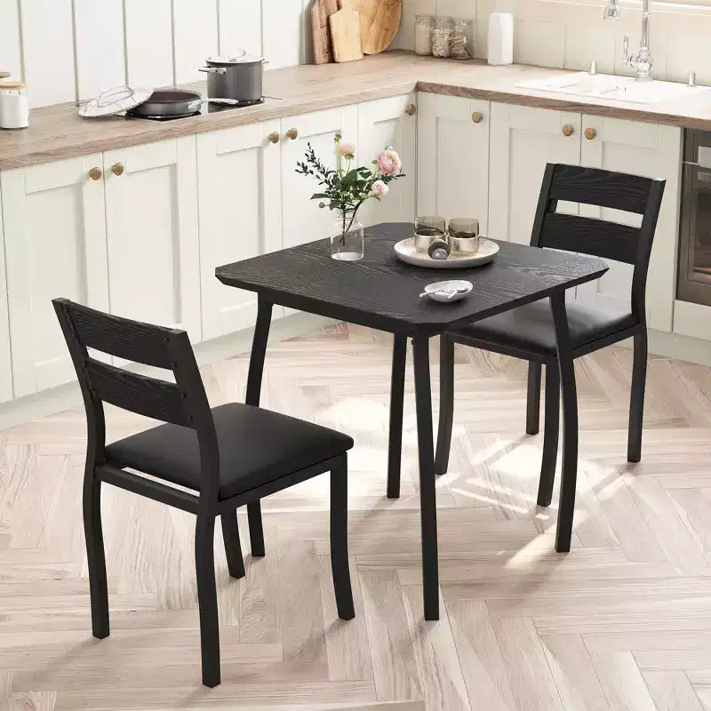 Set tavolo da pranzo per 2, Set tavolo e sedie da cucina 3 pezzi stile rustico con sedie imbottite, Tavolo e sedie da pranzo con struttura in metallo