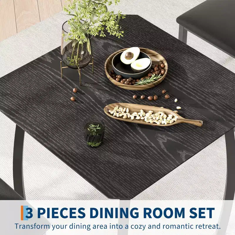 Set tavolo da pranzo per 2, Set tavolo e sedie da cucina 3 pezzi stile rustico con sedie imbottite, Tavolo e sedie da pranzo con struttura in metallo
