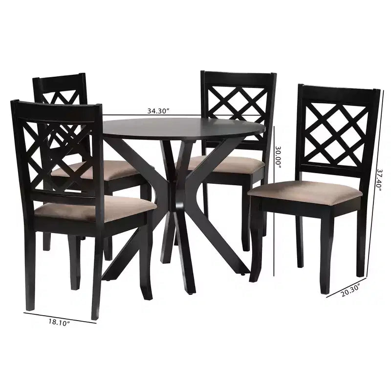 Set da pranzo Baxton Studio Jana 5 pezzi moderno in tessuto color sabbia e legno marrone espresso