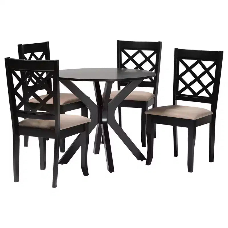 Set da pranzo Baxton Studio Jana 5 pezzi moderno in tessuto color sabbia e legno marrone espresso
