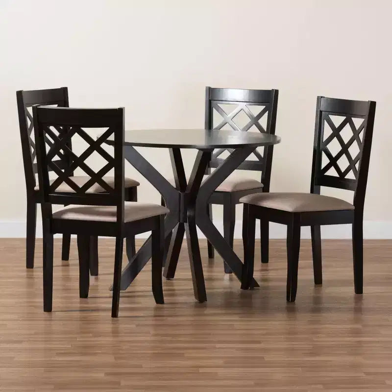 Set da pranzo Baxton Studio Jana 5 pezzi moderno in tessuto color sabbia e legno marrone espresso