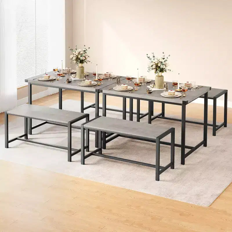 Set tavolo da pranzo per 4 con 2 panche, Set tavolo da cucina con struttura in metallo e pannello in MDF, Tavolo da pranzo salvaspazio per cucina, sala da pranzo
