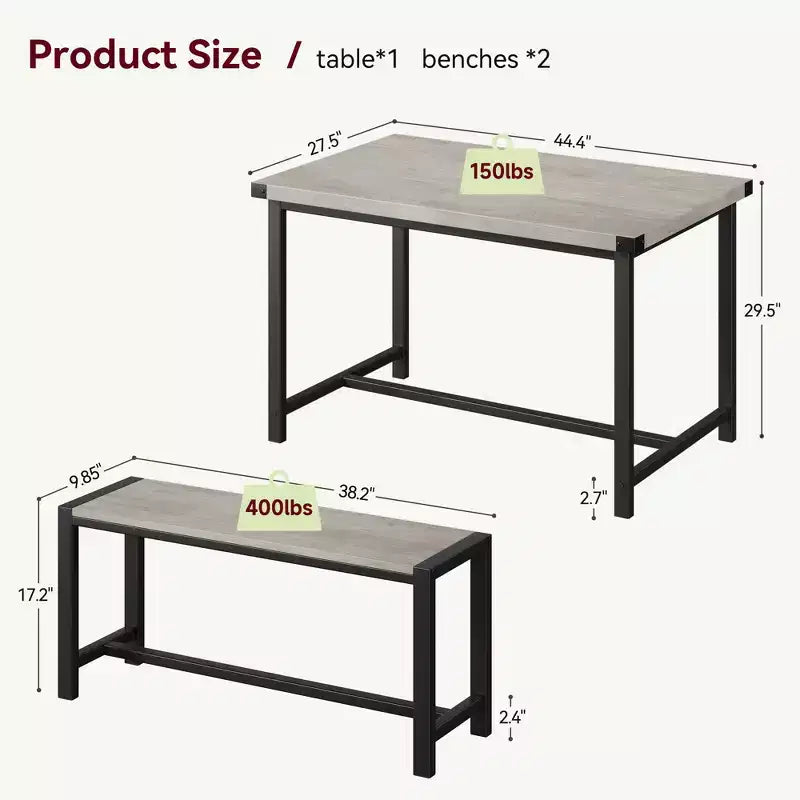 Set tavolo da pranzo per 4 con 2 panche, Set tavolo da cucina con struttura in metallo e pannello in MDF, Tavolo da pranzo salvaspazio per cucina, sala da pranzo
