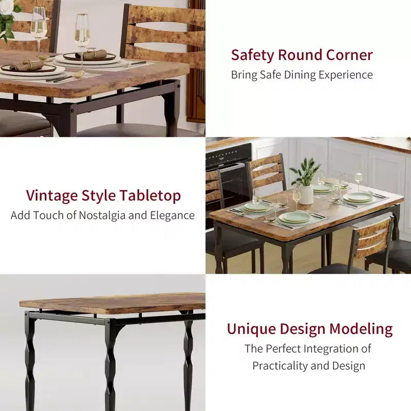 Set da pranzo da 5 pezzi per 4 persone, set da tavolo da cucina da 43" con gambe a spirale, tavolo e sedie da cucina rettangolari in legno, tavolo da colazione salvaspazio