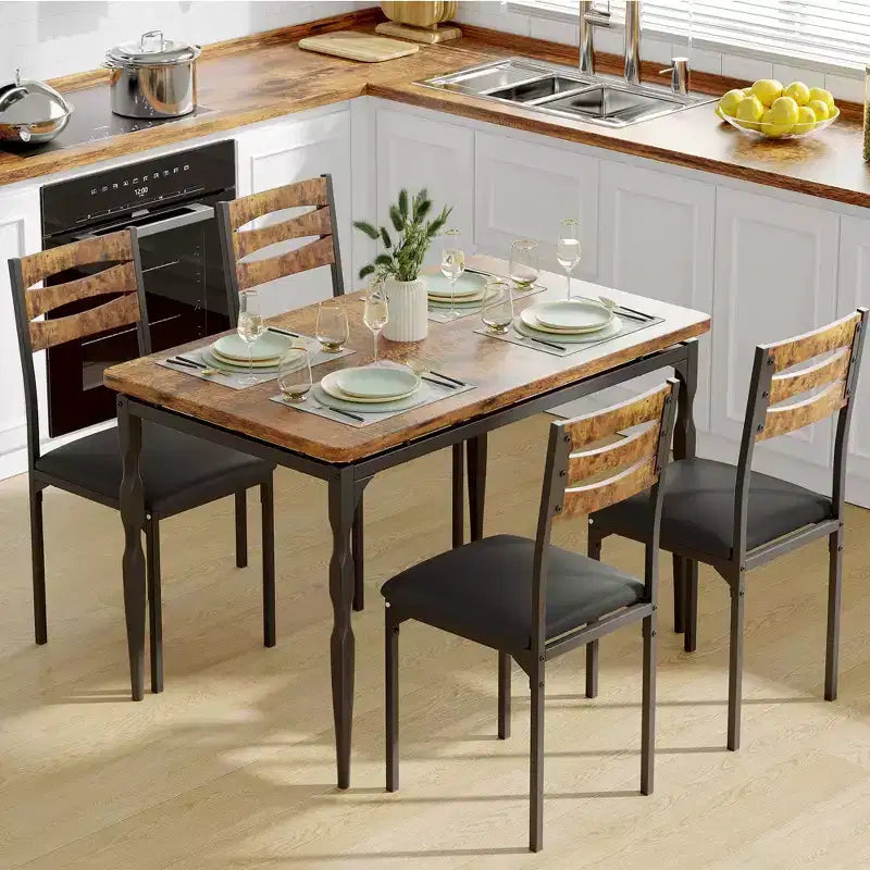 Set da pranzo da 5 pezzi per 4 persone, set da tavolo da cucina da 43" con gambe a spirale, tavolo e sedie da cucina rettangolari in legno, tavolo da colazione salvaspazio