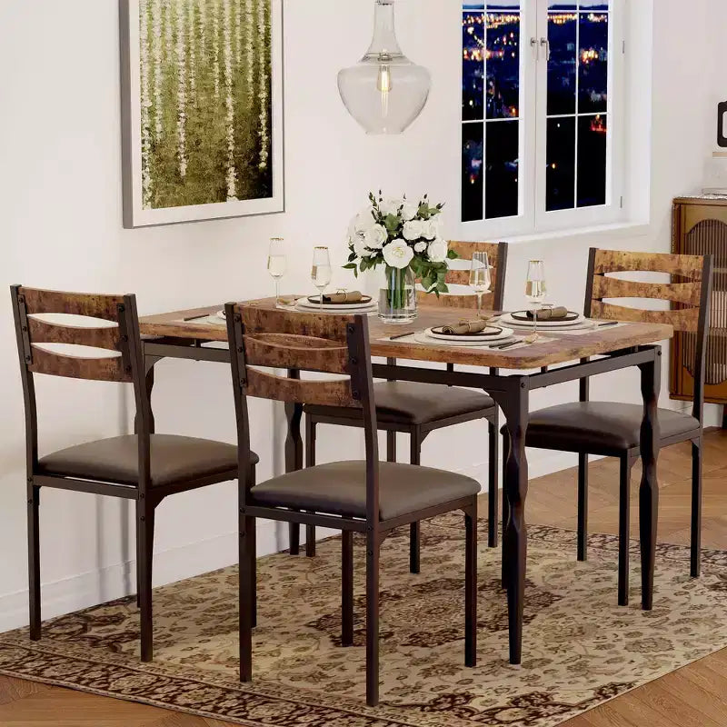 Set da pranzo da 5 pezzi per 4 persone, set da tavolo da cucina da 43" con gambe a spirale, tavolo e sedie da cucina rettangolari in legno, tavolo da colazione salvaspazio