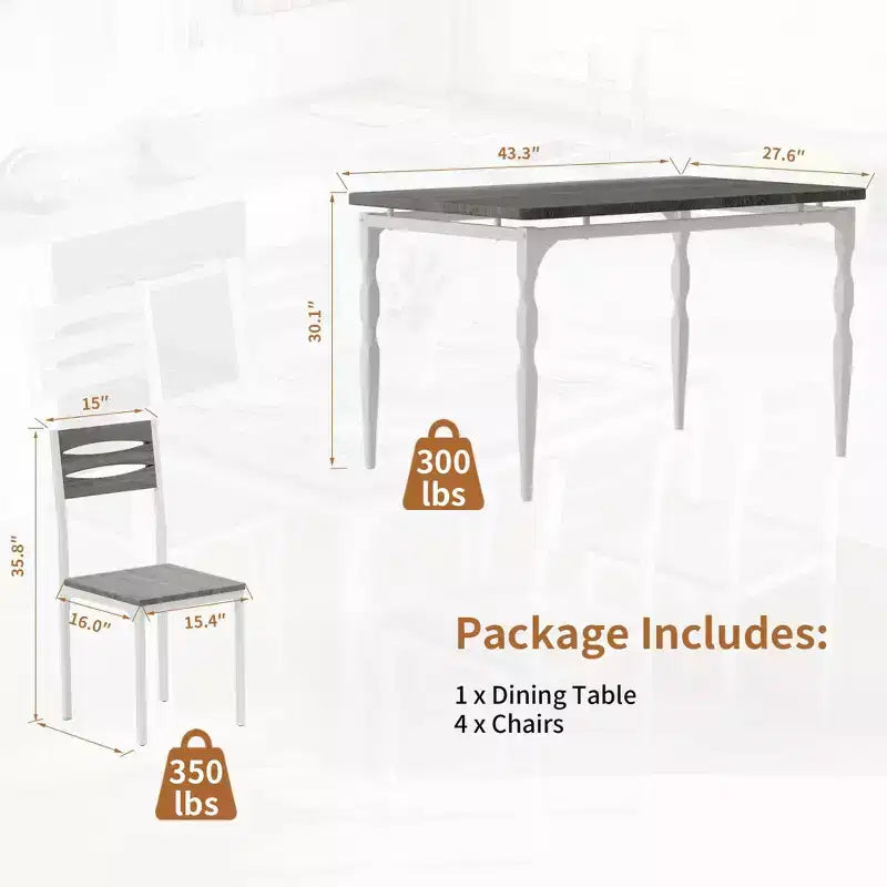 Set da pranzo da 5 pezzi per 4 persone, set da tavolo da cucina da 43" con gambe a spirale, tavolo e sedie da cucina rettangolari in legno, tavolo da colazione salvaspazio
