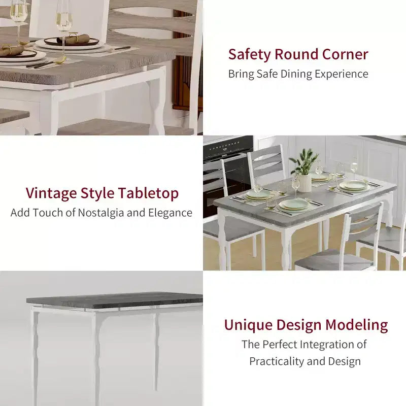 Set da pranzo da 5 pezzi per 4 persone, set da tavolo da cucina da 43" con gambe a spirale, tavolo e sedie da cucina rettangolari in legno, tavolo da colazione salvaspazio