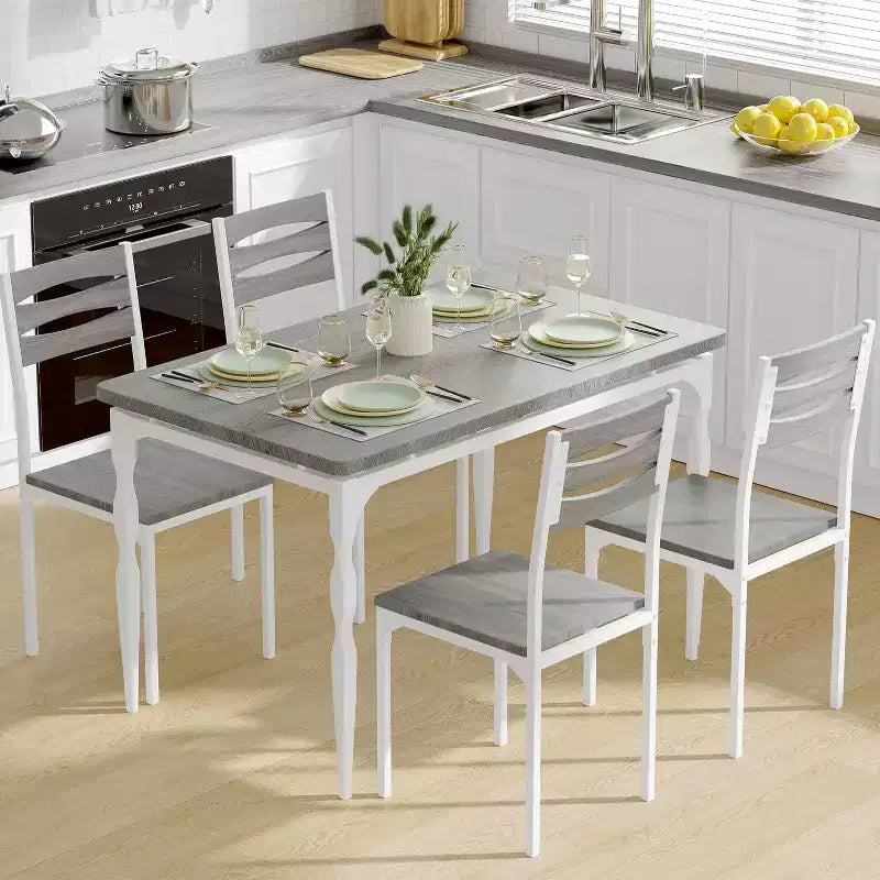 Set da pranzo da 5 pezzi per 4 persone, set da tavolo da cucina da 43" con gambe a spirale, tavolo e sedie da cucina rettangolari in legno, tavolo da colazione salvaspazio