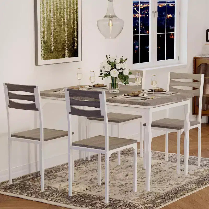 Set da pranzo da 5 pezzi per 4 persone, set da tavolo da cucina da 43" con gambe a spirale, tavolo e sedie da cucina rettangolari in legno, tavolo da colazione salvaspazio