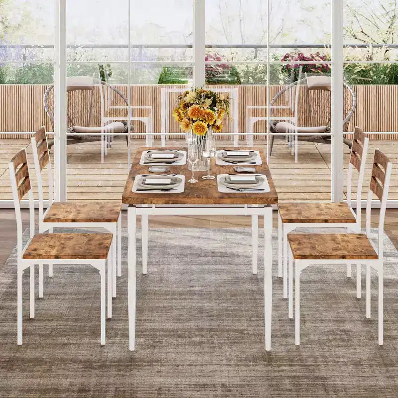 Set da pranzo da 5 pezzi per 4 persone, set da tavolo da cucina da 43" con gambe a spirale, tavolo e sedie da cucina rettangolari in legno, tavolo da colazione salvaspazio