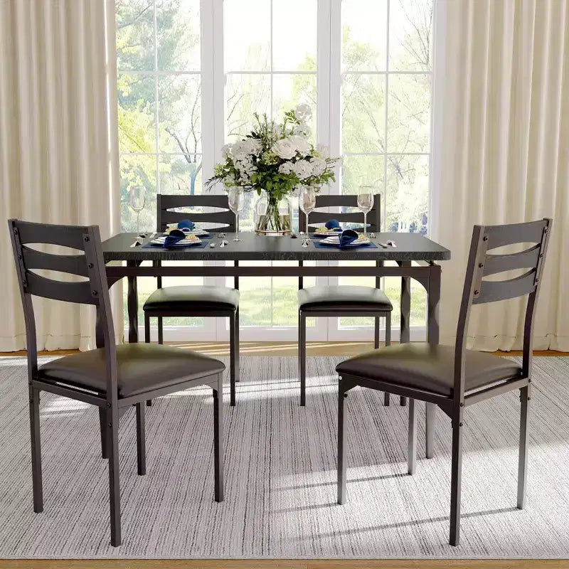 Set da pranzo da 5 pezzi per 4 persone, set da tavolo da cucina da 43" con gambe a spirale, tavolo e sedie da cucina rettangolari in legno, tavolo da colazione salvaspazio