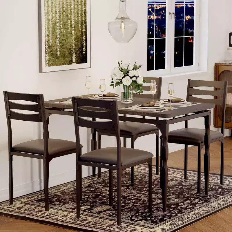 Set da pranzo da 5 pezzi per 4 persone, set da tavolo da cucina da 43" con gambe a spirale, tavolo e sedie da cucina rettangolari in legno, tavolo da colazione salvaspazio