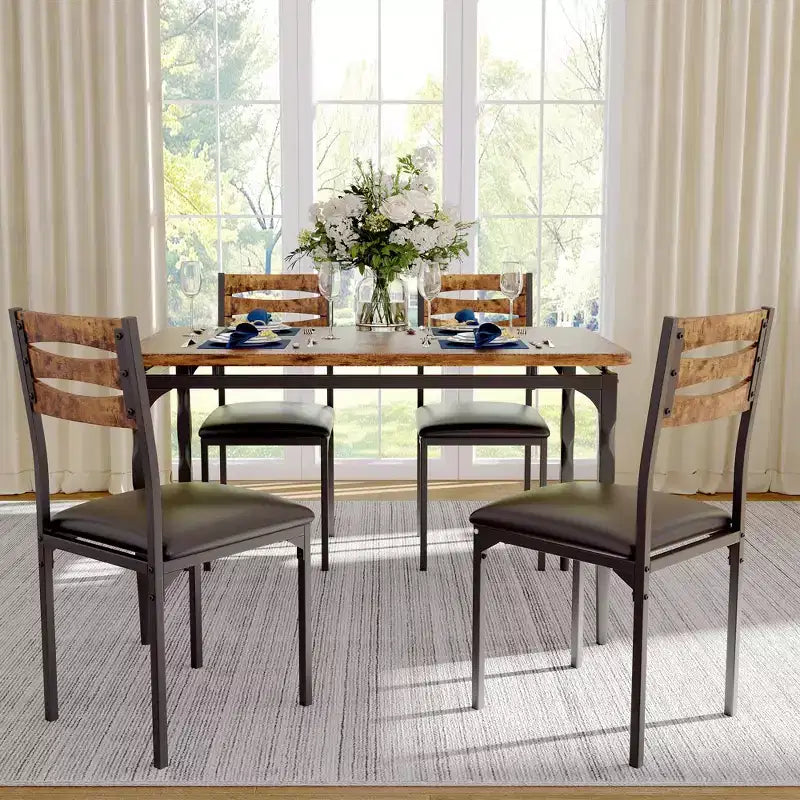 Set da pranzo da 5 pezzi per 4 persone, set da tavolo da cucina da 43" con gambe a spirale, tavolo e sedie da cucina rettangolari in legno, tavolo da colazione salvaspazio