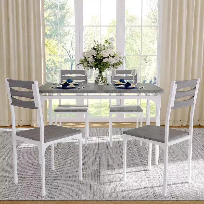 Set da pranzo da 5 pezzi per 4 persone, set da tavolo da cucina da 43 con gamba a spirale, tavolo e sedie da cucina rettangolari in legno, tavolo da colazione salvaspazio