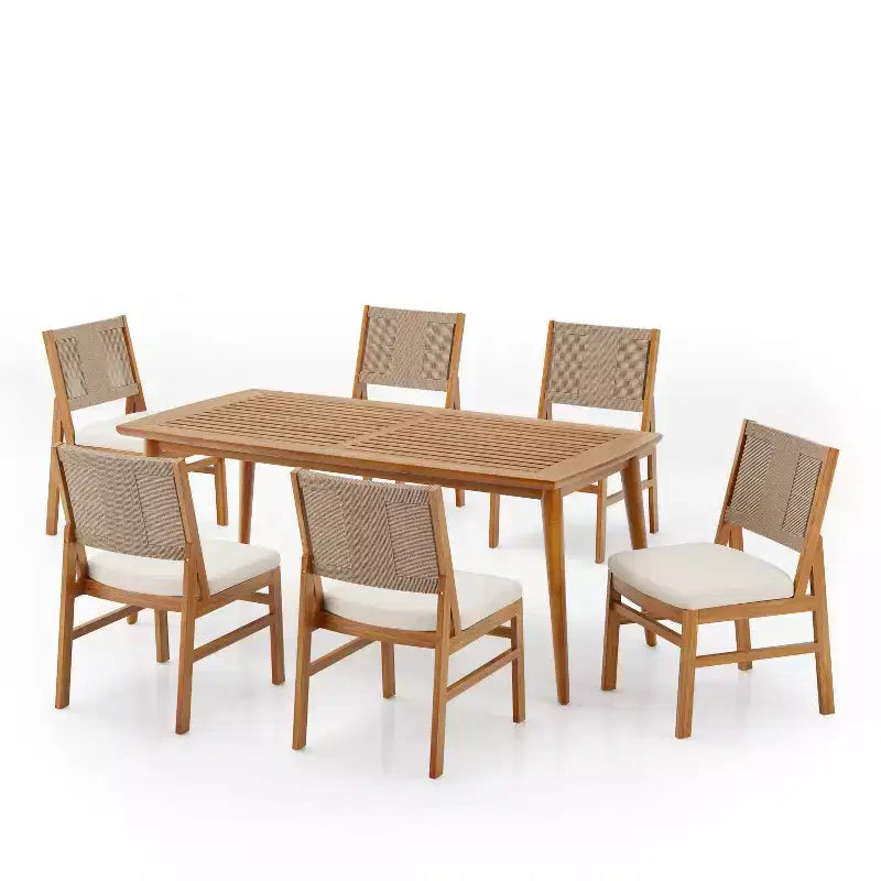 Set da pranzo Christopher Knight Home Lucinda da 7 pezzi in legno di acacia rustico con sedie in vimini intrecciato