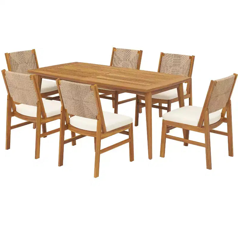 Set da pranzo Christopher Knight Home Lucinda da 7 pezzi in legno di acacia rustico con sedie in vimini intrecciato
