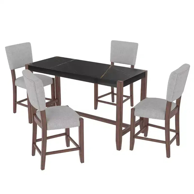 Bellemave Set da Pranzo 5 Pezzi, Tavolo Alto con Piano in Finto Marmo e 4 Sedie Imbottite, per Sala da Pranzo, Cucina
