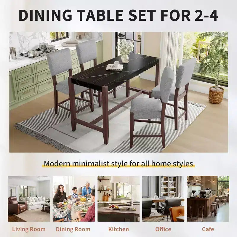 Bellemave Set da Pranzo 5 Pezzi, Tavolo Alto con Piano in Finto Marmo e 4 Sedie Imbottite, per Sala da Pranzo, Cucina