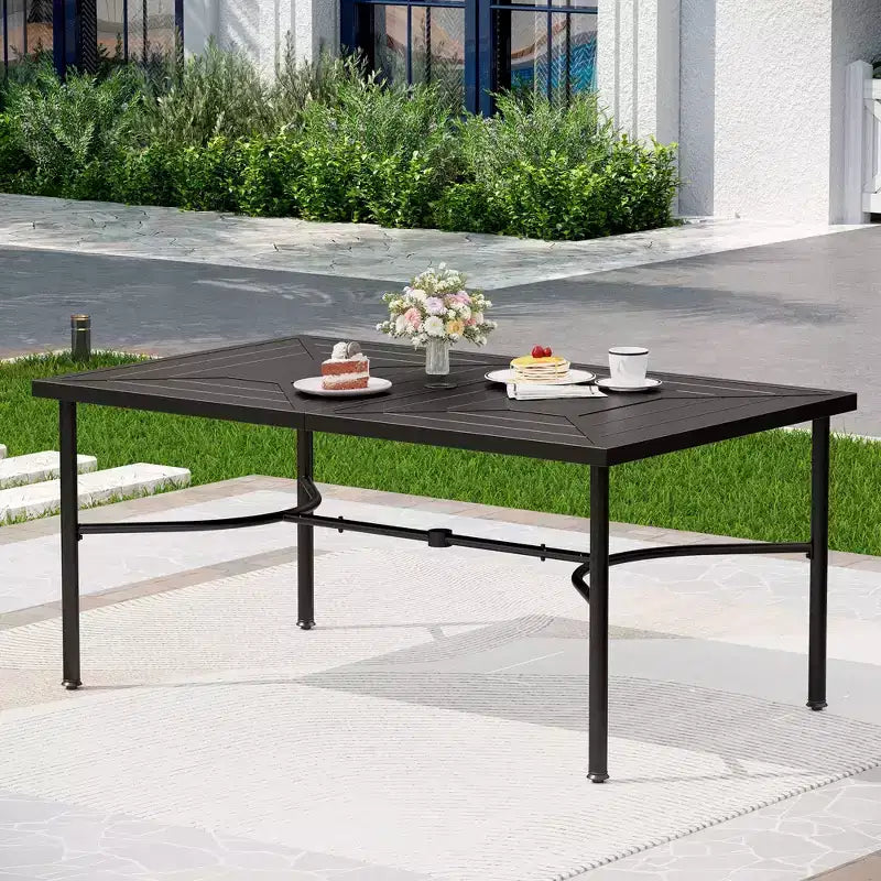 Captiva Designs Set da pranzo 7 pezzi da giardino con motivo geometrico, tavolo rettangolare in acciaio e sedie fisse in textilene