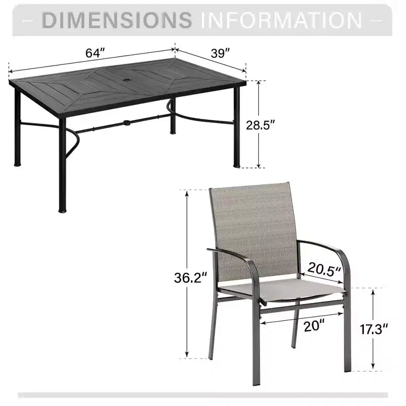 Captiva Designs Set da pranzo 7 pezzi da giardino con motivo geometrico, tavolo rettangolare in acciaio e sedie fisse in textilene