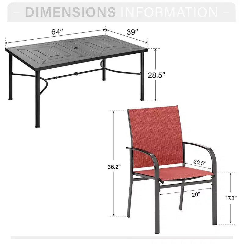 Captiva Designs Set da pranzo 7 pezzi da giardino con motivo geometrico, tavolo rettangolare in acciaio e sedie fisse in textilene