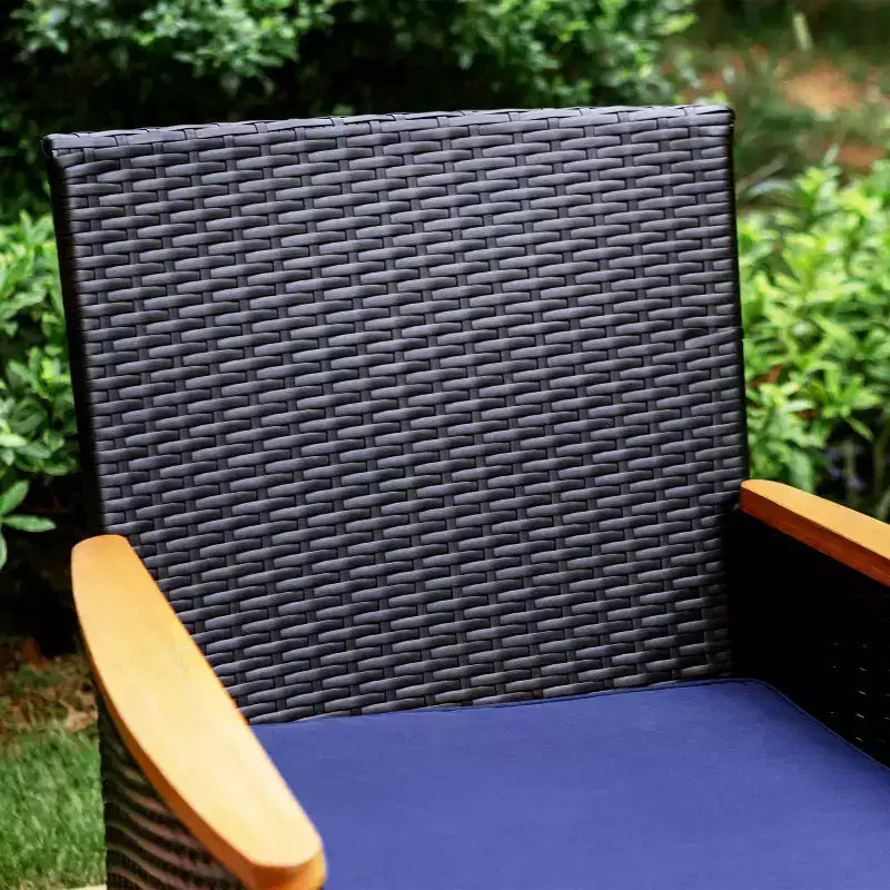 Captiva Designs Set da pranzo da 7 pezzi per patio con tavolo in legno di acacia con finitura a olio e sedie in rattan