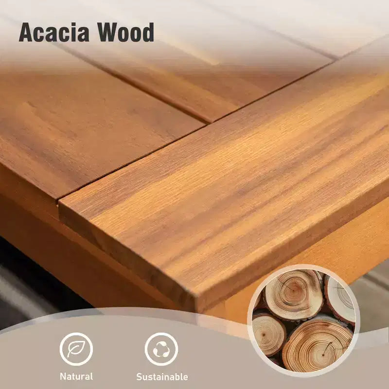 Captiva Designs Set da pranzo da 7 pezzi per patio con tavolo in legno di acacia con finitura a olio e sedie in rattan