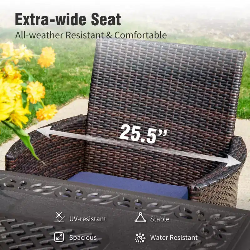 Captiva Designs Set da pranzo da 7 pezzi per patio con tavolo in legno di acacia con finitura a olio e sedie in rattan