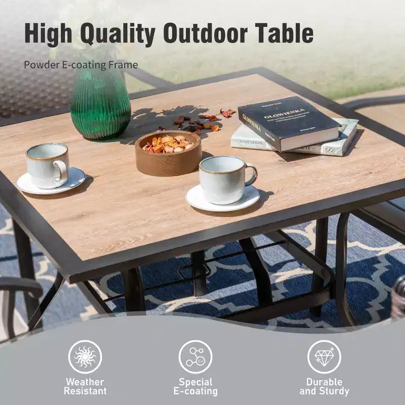 Captiva Designs Set da 6 Pezzi Tavolo da Pranzo da Esterno in Acciaio, Sedie Girevoli in Metallo e Ombrellone