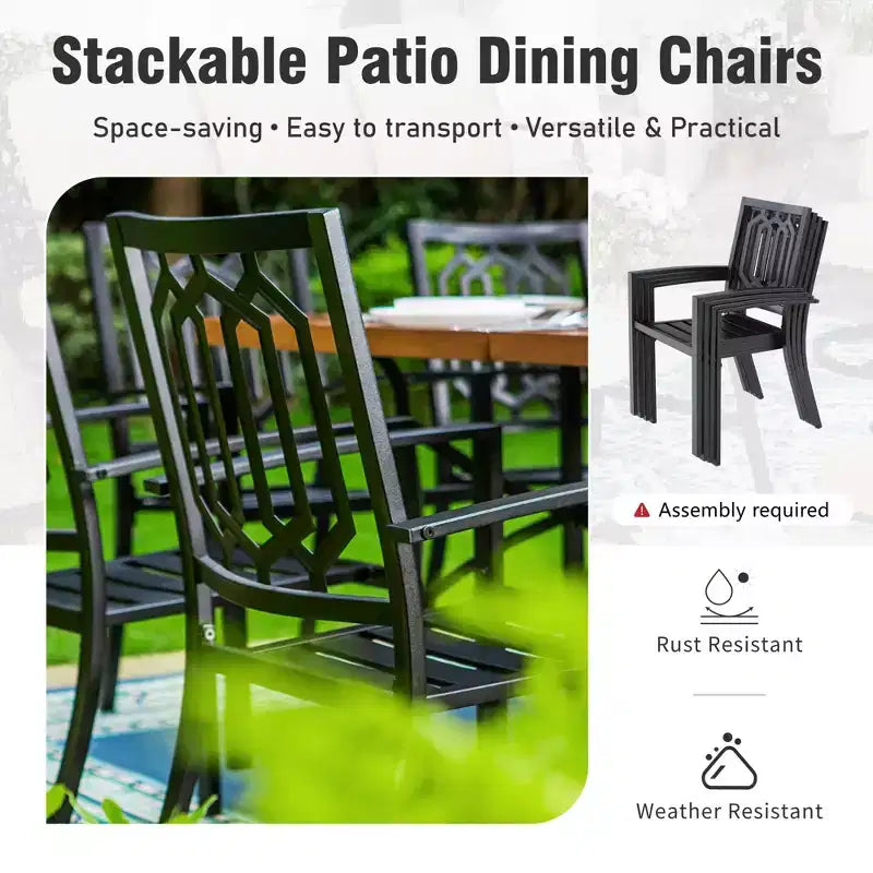 Captiva Designs Set da 6 Pezzi Tavolo da Pranzo da Esterno in Acciaio, Sedie Girevoli in Metallo e Ombrellone