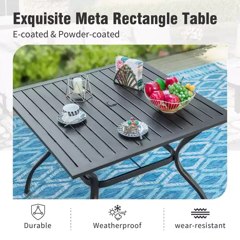 Captiva Designs Set da 6 Pezzi Tavolo da Pranzo da Esterno in Acciaio, Sedie Girevoli in Metallo e Ombrellone