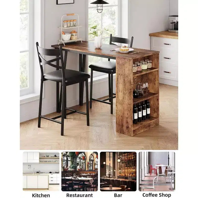 Set da Tavolo da Bar a 3 Pezzi per 2 Persone, Set Tavolo da Bar e Sedie con Estensione a Ribalta, Set da Pranzo con Ripiani Portaoggetti, Adatto per Piccoli Spazi