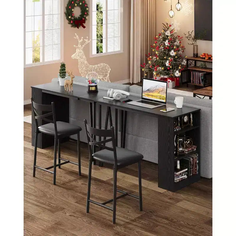 Set da Tavolo da Bar a 3 Pezzi per 2 Persone, Set Tavolo da Bar e Sedie con Estensione a Ribalta, Set da Pranzo con Ripiani Portaoggetti, Adatto per Piccoli Spazi
