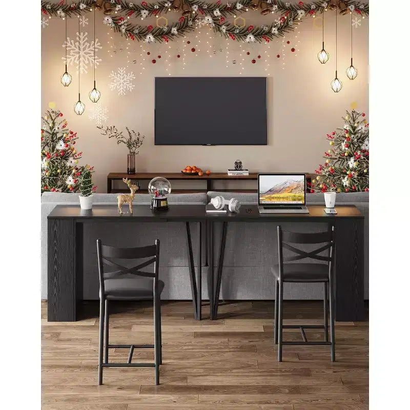Set da Tavolo da Bar a 3 Pezzi per 2 Persone, Set Tavolo da Bar e Sedie con Estensione a Ribalta, Set da Pranzo con Ripiani Portaoggetti, Adatto per Piccoli Spazi