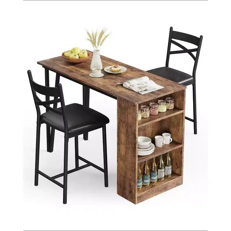 Set da Tavolo da Bar a 3 Pezzi per 2 Persone, Set Tavolo da Bar e Sedie con Estensione a Ribalta, Set da Pranzo con Ripiani Portaoggetti, Adatto per Piccoli Spazi