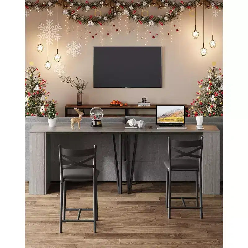 Set da Tavolo da Bar a 3 Pezzi per 2 Persone, Set Tavolo da Bar e Sedie con Estensione a Ribalta, Set da Pranzo con Ripiani Portaoggetti, Adatto per Piccoli Spazi