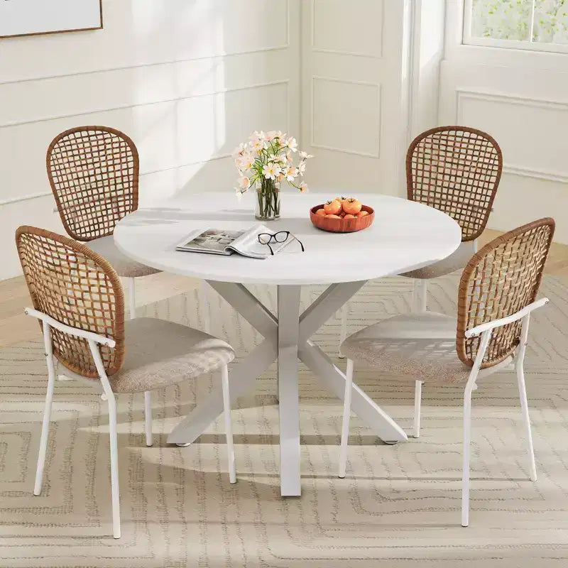 Zevemomo 5-Piece Mid-Century Dining Set for 4-6, MDF Table Top with Metal Legs, Pedestal Dining & Coffee Table Set