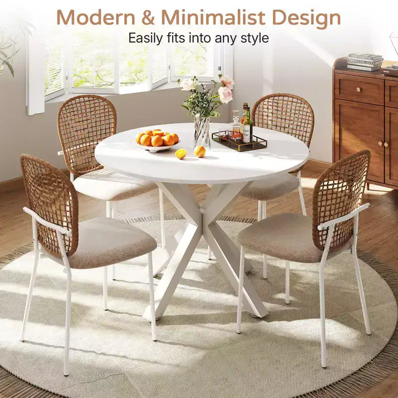 Zevemomo Set da pranzo da 5 pezzi in stile metà secolo per 4-6 persone, tavolo con piano in MDF e gambe in metallo, set tavolo da pranzo con base a colonna e tavolino da caffè