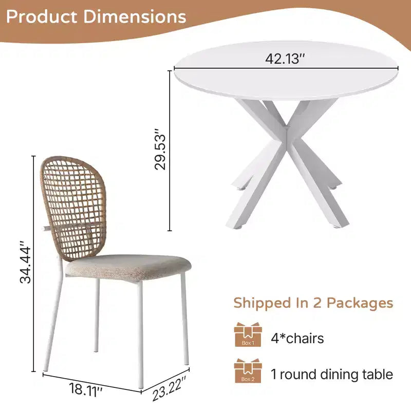 Zevemomo Set da pranzo da 5 pezzi in stile metà secolo per 4-6 persone, tavolo con piano in MDF e gambe in metallo, set tavolo da pranzo con base a colonna e tavolino da caffè