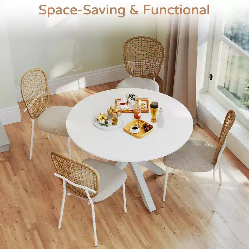 Zevemomo Set da pranzo da 5 pezzi in stile metà secolo per 4-6 persone, tavolo con piano in MDF e gambe in metallo, set tavolo da pranzo con base a colonna e tavolino da caffè