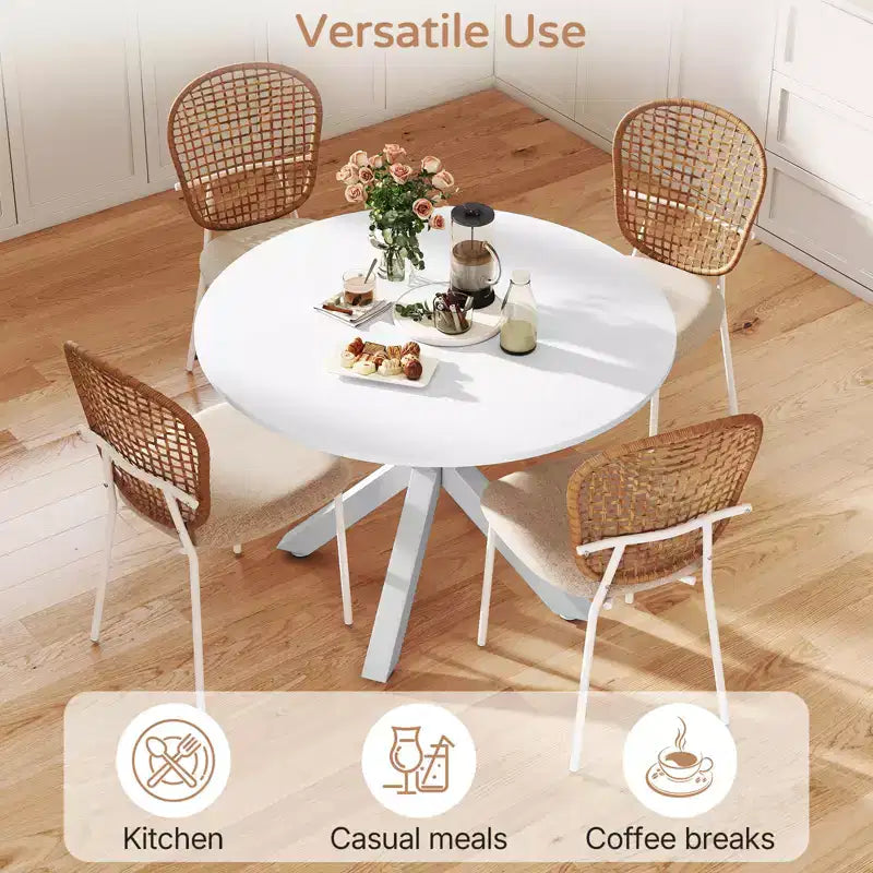 Zevemomo Set da pranzo da 5 pezzi in stile metà secolo per 4-6 persone, tavolo con piano in MDF e gambe in metallo, set tavolo da pranzo con base a colonna e tavolino da caffè
