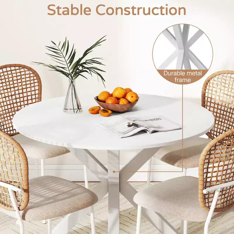 Zevemomo Set da pranzo da 5 pezzi in stile metà secolo per 4-6 persone, tavolo con piano in MDF e gambe in metallo, set tavolo da pranzo con base a colonna e tavolino da caffè