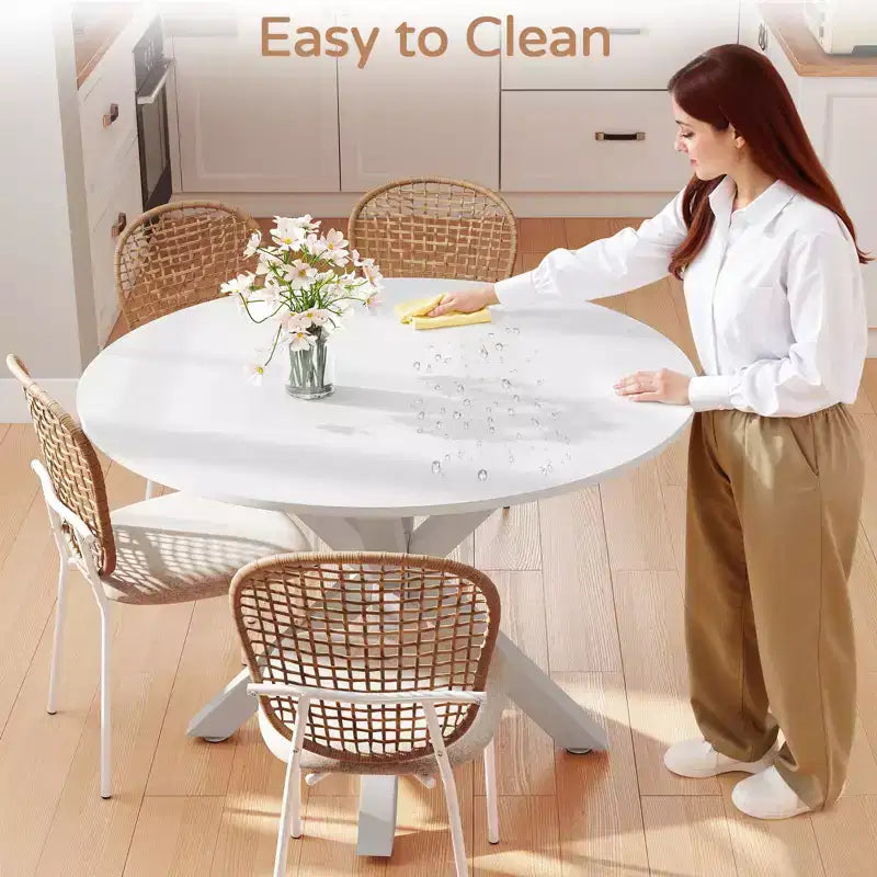 Zevemomo Set da pranzo da 5 pezzi in stile metà secolo per 4-6 persone, tavolo con piano in MDF e gambe in metallo, set tavolo da pranzo con base a colonna e tavolino da caffè