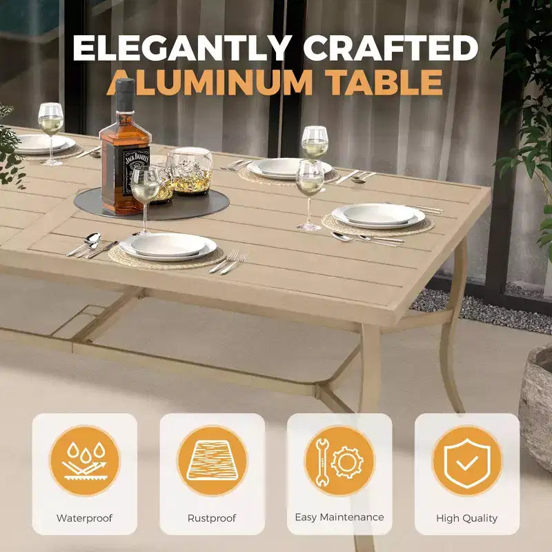 HAPPATIO Set da pranzo da 9 pezzi in alluminio per patio, tavolo e sedie da pranzo per esterni