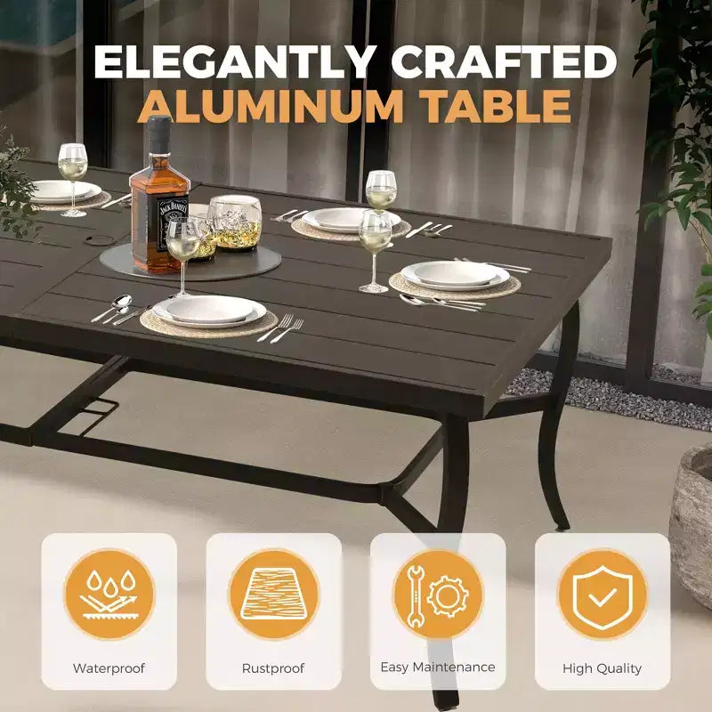 HAPPATIO Set da pranzo da 9 pezzi in alluminio per patio, tavolo e sedie da pranzo per esterni