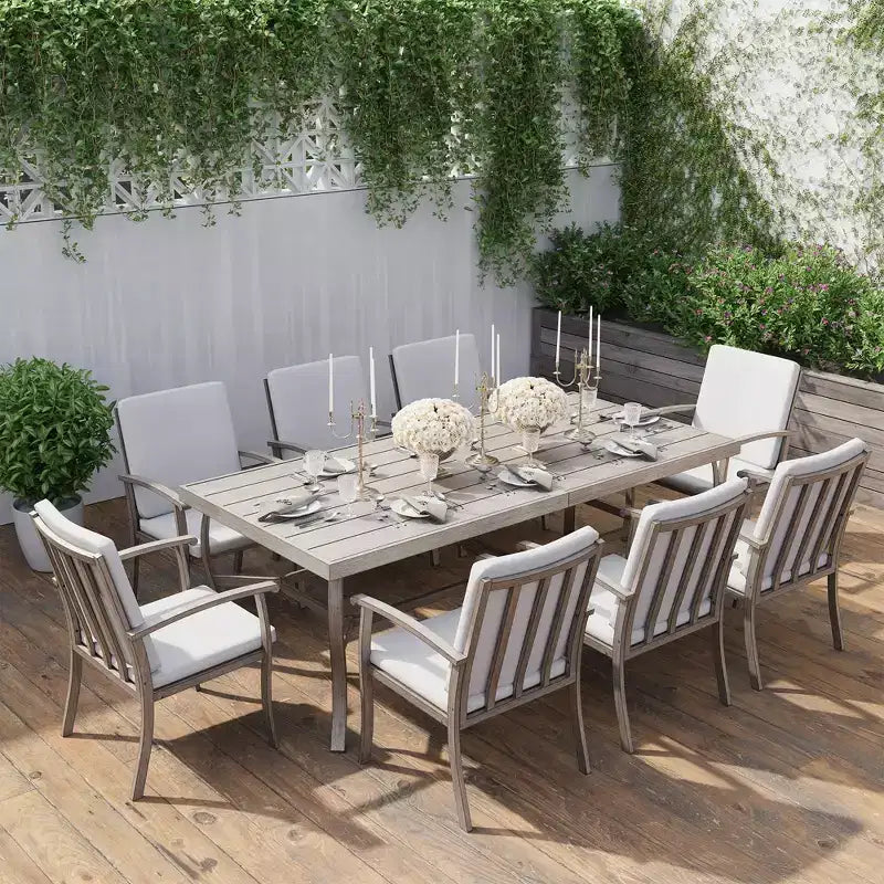 HAPPATIO Set da pranzo da 9 pezzi in alluminio per patio, tavolo e sedie da pranzo per esterni
