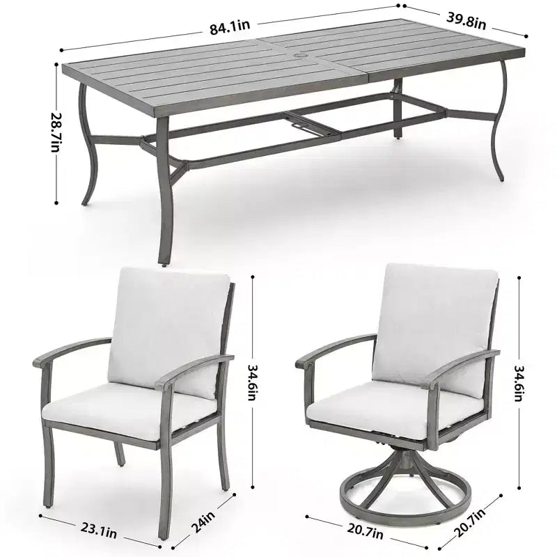 HAPPATIO Set da pranzo da 9 pezzi in alluminio per patio, tavolo e sedie da pranzo per esterni